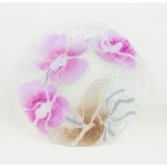 Sydenstricker Fused Art Glass Pink Orchid Small Plate 7" - Picture 1 of 9